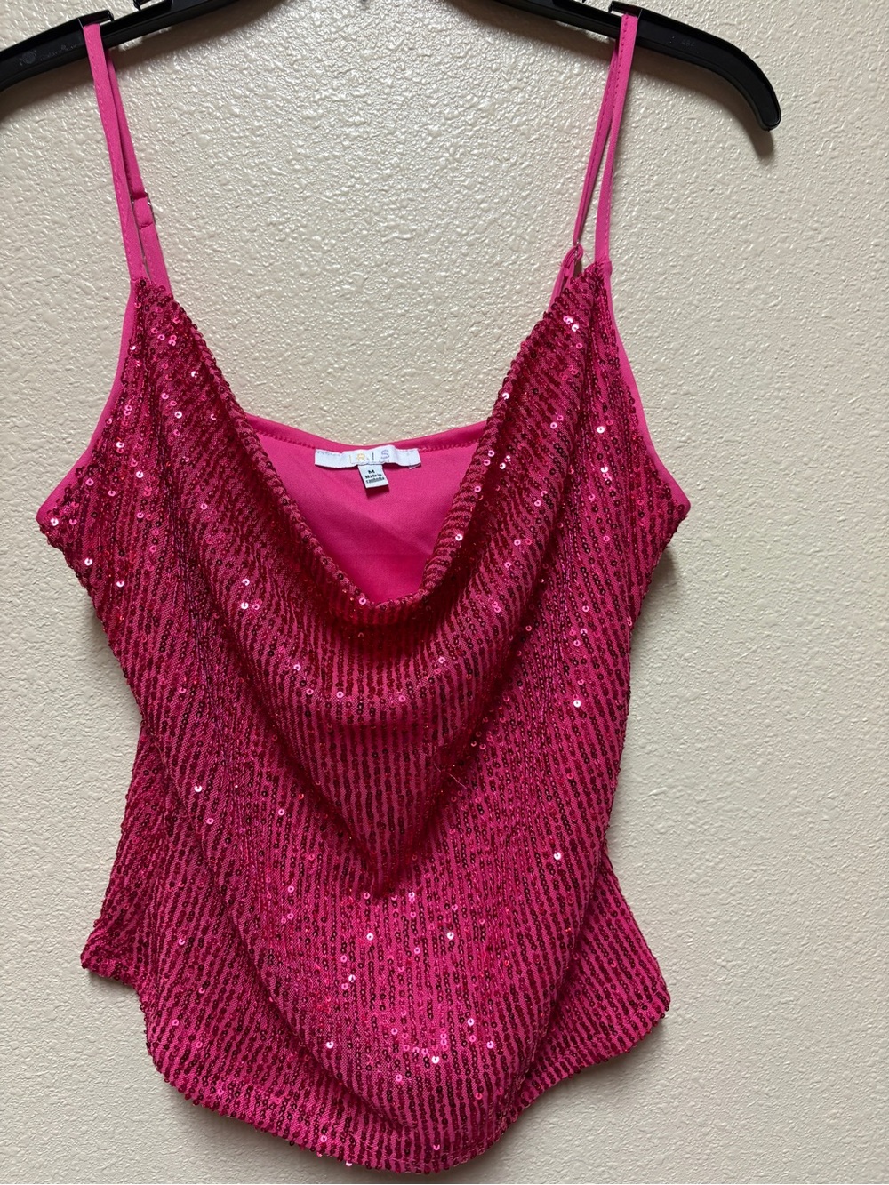 iris Hot Pink Sequin Cowl Camisole
